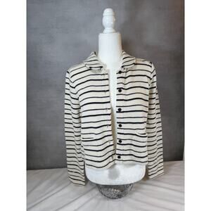 Madewell Striped Knit Button Front Cardigan Jacket Cream‎ Navy Blue Small